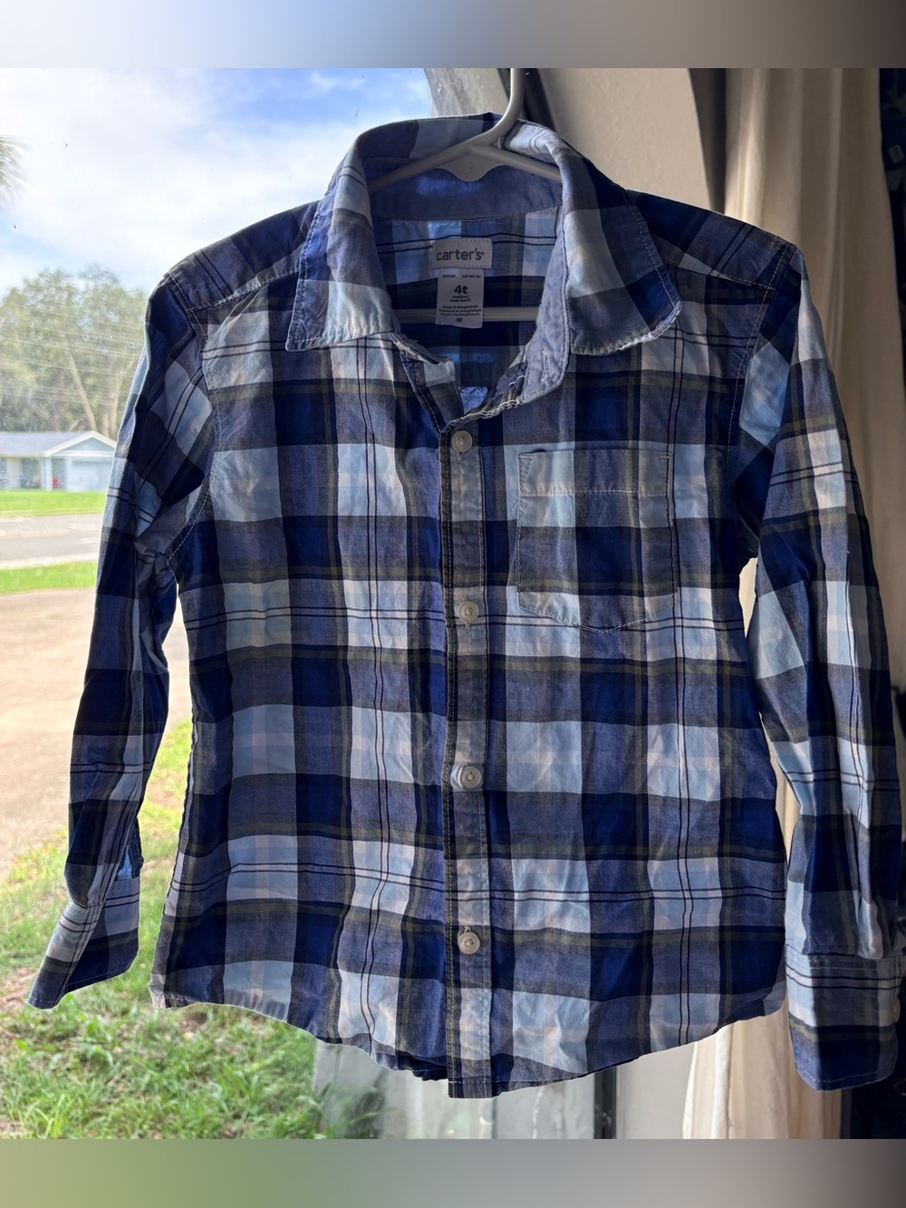 Carter's Blue and White Plaid Button-Down Shirt
